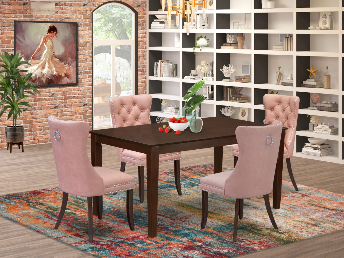 CADA5-MAH-23 Dining Room Set with A Rectangle Kitchen Table & 4 Upholstered Chairs, Mahogany - 5 Piece