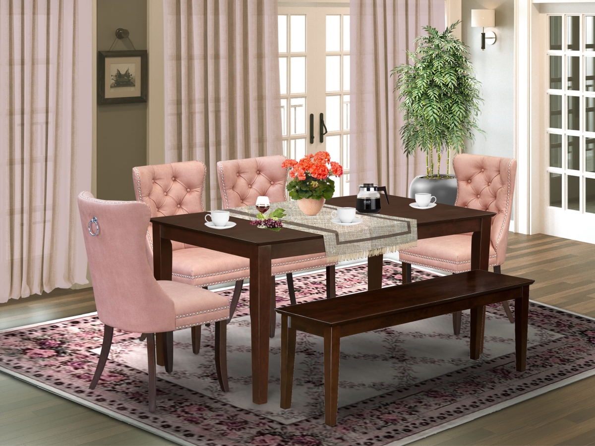 CADA6-MAH-23 Dining Room Set with A Rectangle Kitchen Table & 4 Chairs with A Bench, Mahogany - 6 Piece