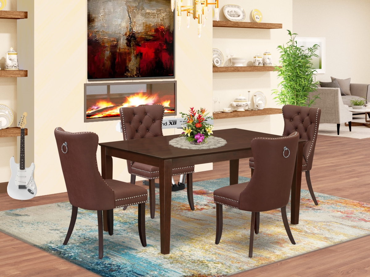 CADA5-MAH-26 Dining Room Set, Mahogany - A Rectangle Solid Wood Table & 4 Upholstered Chairs - 5 Piece