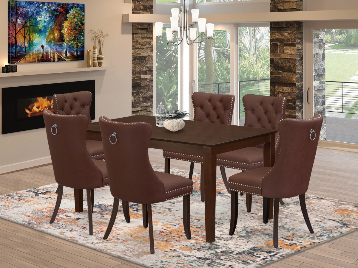 CADA7-MAH-26 Kitchen Table Set with A Rectangle Dining Table & 6 Upholstered Chairs, Mahogany - 7 Piece