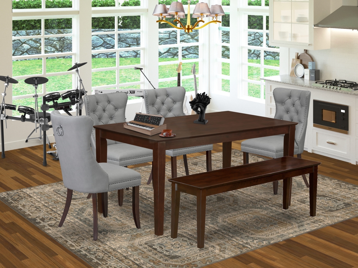 CADA6-MAH-27 Dining Set with A Rectangle Kitchen Table & 4 Chairs with A Bench, Mahogany - 6 Piece