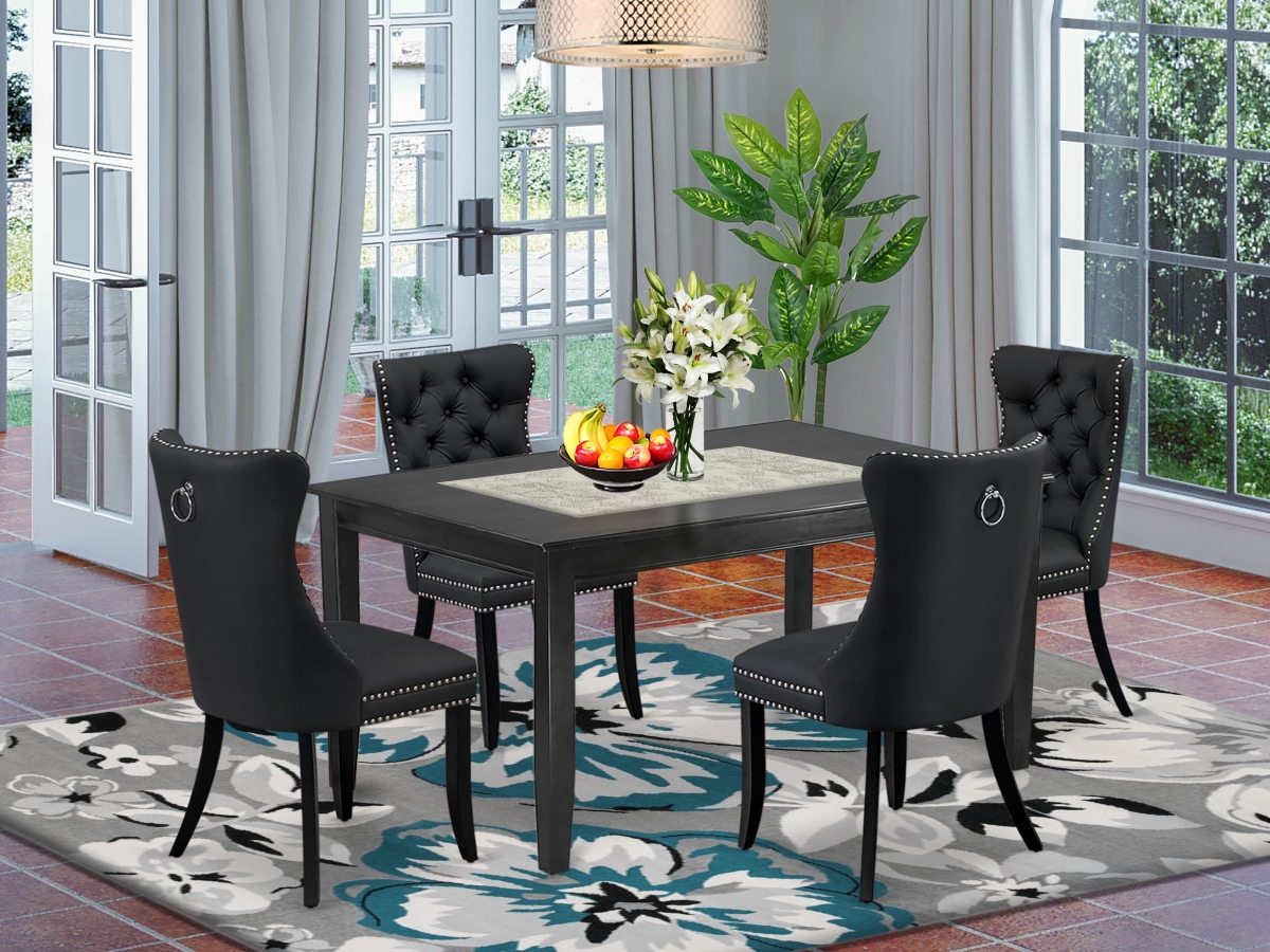 DUDA5-BLK-12 Kitchen Table Set, Black - A Rectangle Dining Table & 4 Upholstered Chairs - 5 Piece