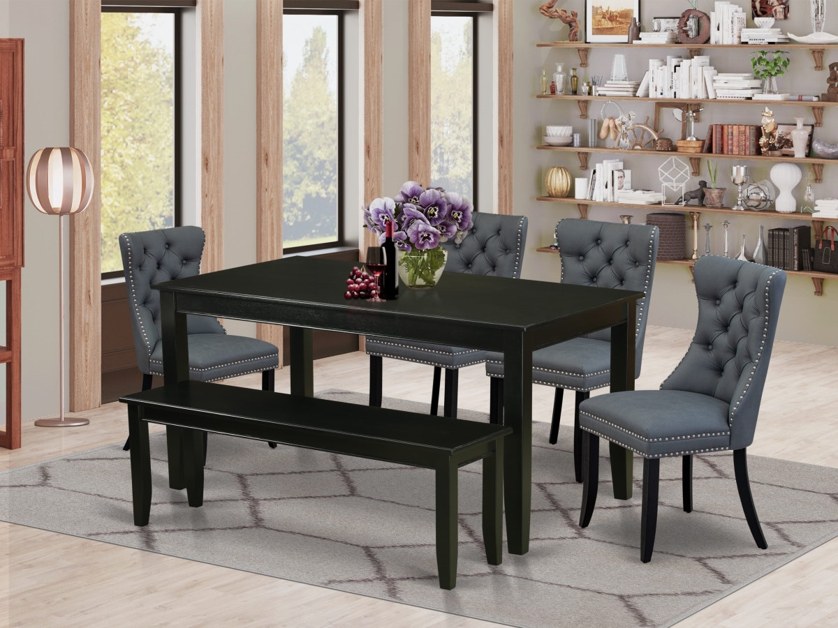 DUDA6-BLK-13 A Rectangle Dining Table & 4 Padded Chairs with A Bench Kitchen Table Set, Black - 6 Piece