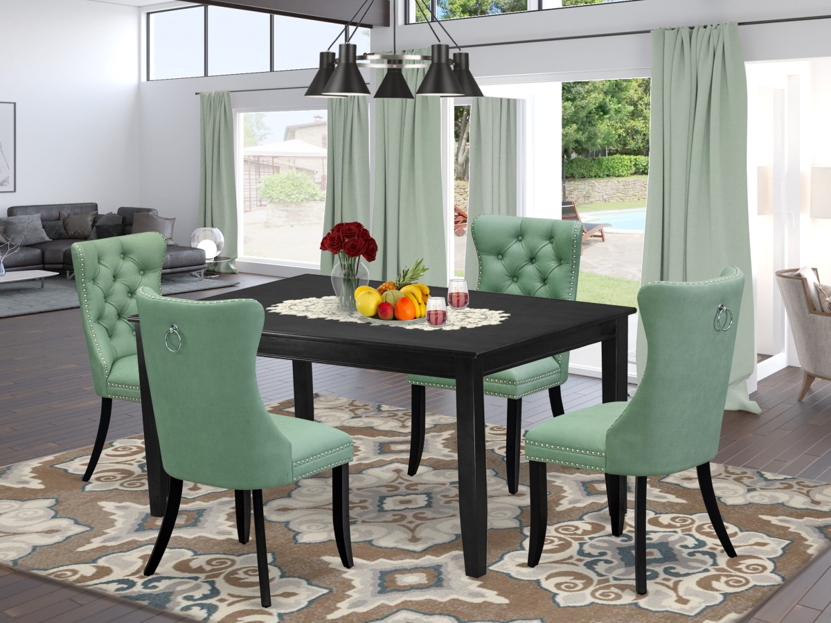 DUDA5-BLK-22 Kitchen Table Set Contains A Rectangle Dining Table & 4 Upholstered Parson Chairs, Black - 5 Piece