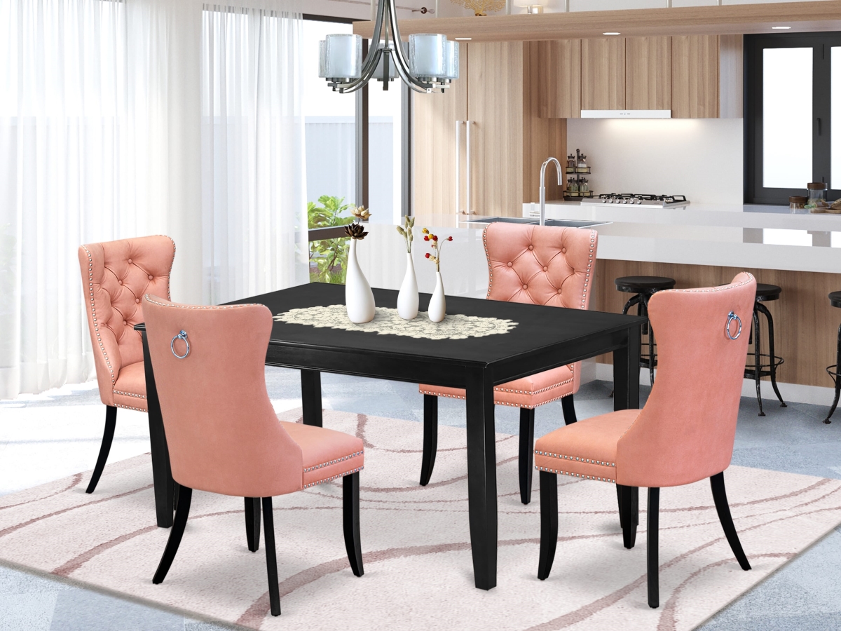 DUDA5-BLK-23 Kitchen Table Set - A Rectangle Dining Table & 4 Upholstered Chairs, Black - 5 Piece