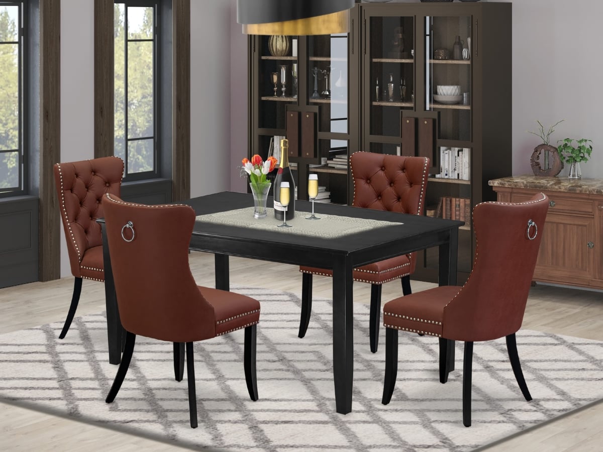 DUDA5-BLK-26 Kitchen Table Set with A Rectangle Dining Table & 4 Upholstered Chairs, Black - 5 Piece
