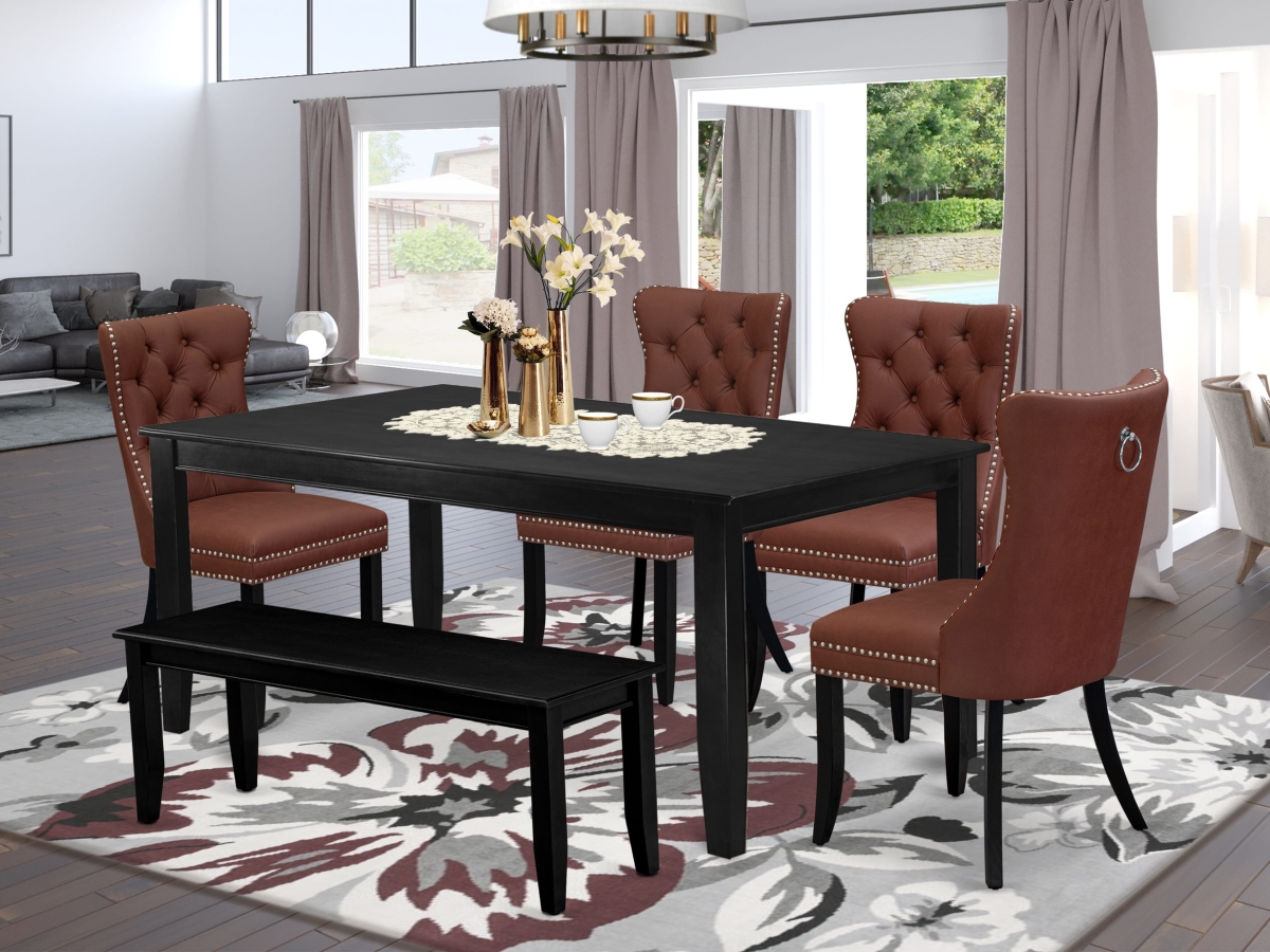 DUDA6-BLK-26 Kitchen Table Set with A Rectangle Dining Table & 4 Upholstered Chairs with A Bench, Black - 6 Piece