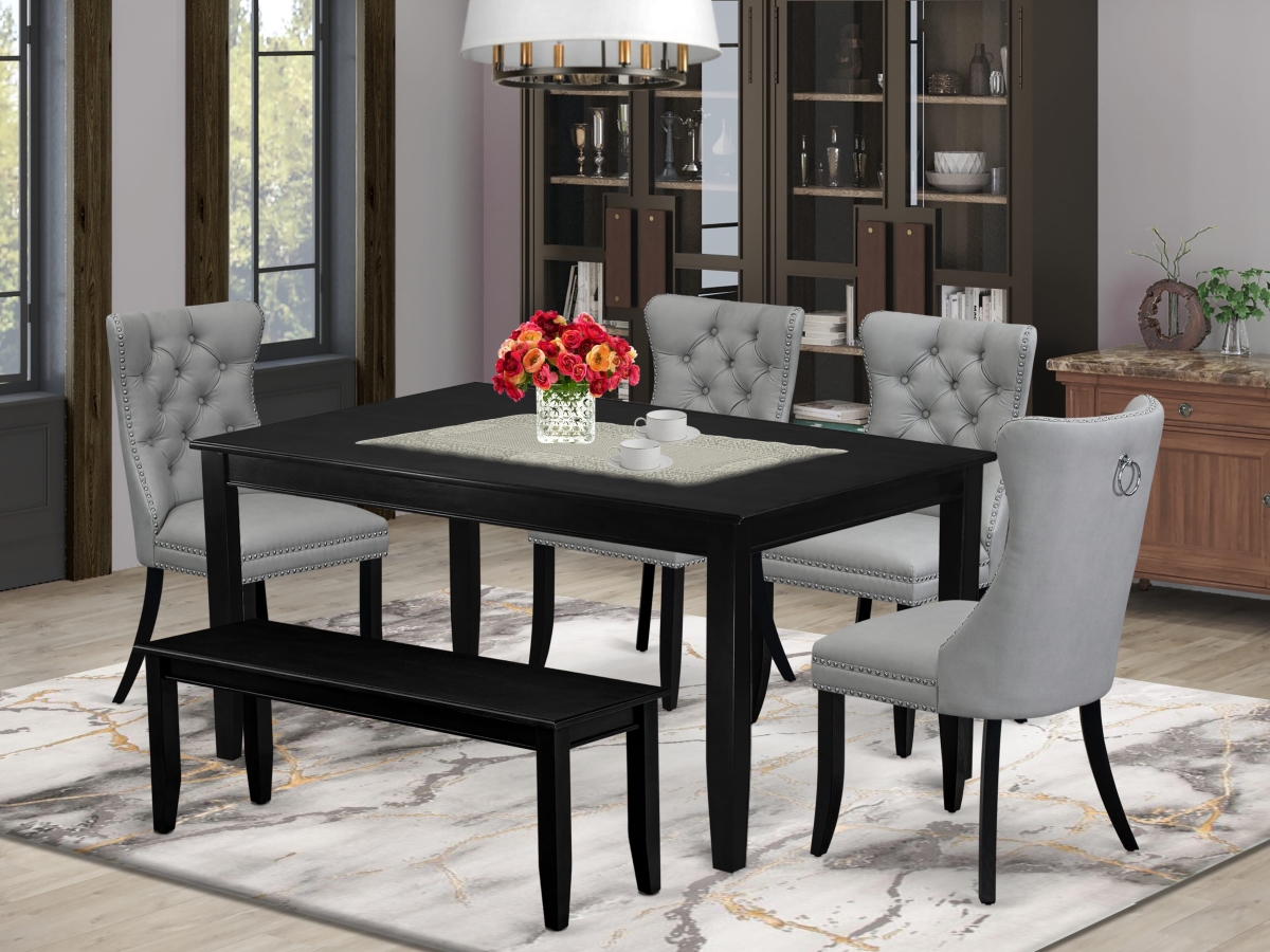 DUDA6-BLK-27 Kitchen Table Set with A Rectangle Dining Table & 4 Padded Chairs with A Bench, Black - 6 Piece