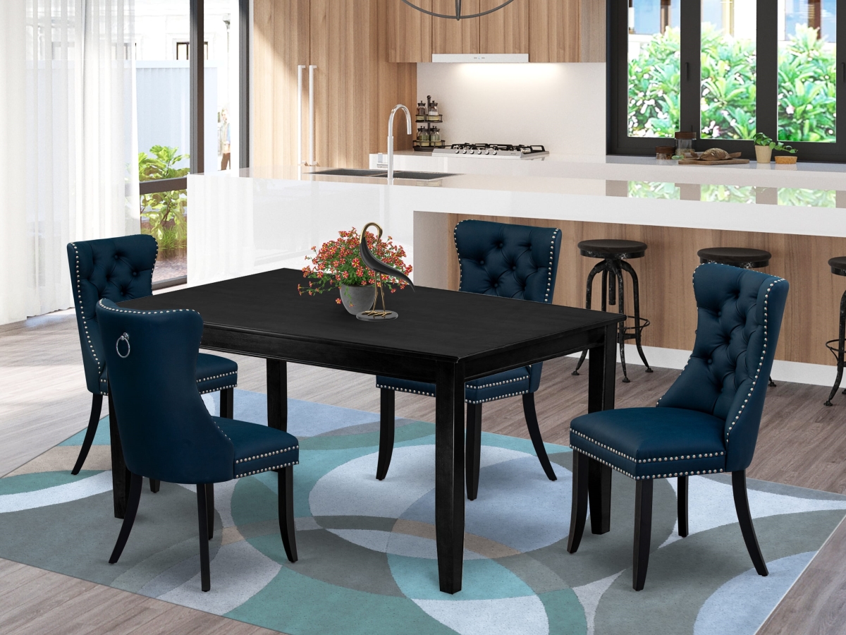 DUDA5-BLK-29 Kitchen Table Set Contains A Rectangle Dining Table & 4 Upholstered Chairs, Black - 5 Piece