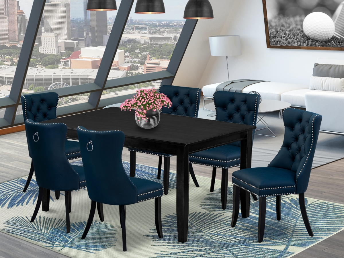 DUDA7-BLK-29 Kitchen Table Set, Black - A Rectangle Dining Table & 6 Padded Parson Chairs - 7 Piece