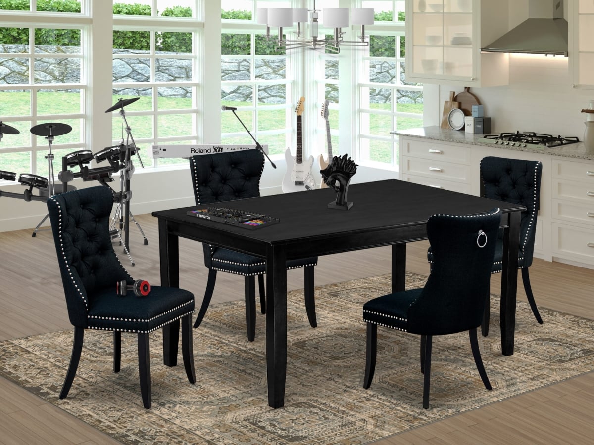 DUDA5-BLK-24 Kitchen Table Set - A Rectangle Dining Table & 4 Padded Parson Chairs, Black - 5 Piece