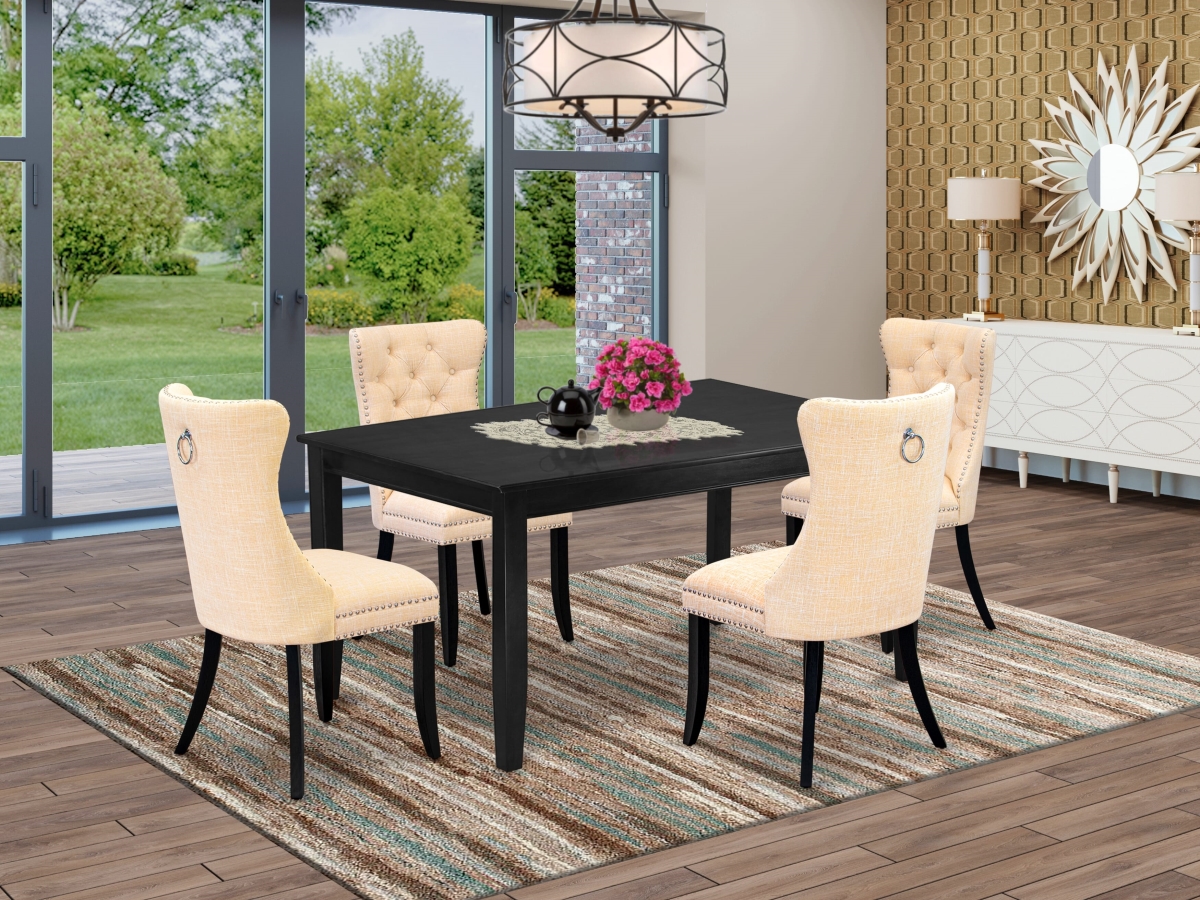 DUDA5-BLK-32 Kitchen Table Set with A Rectangle Dining Table & 4 Padded Parson Chairs, Black - 5 Piece