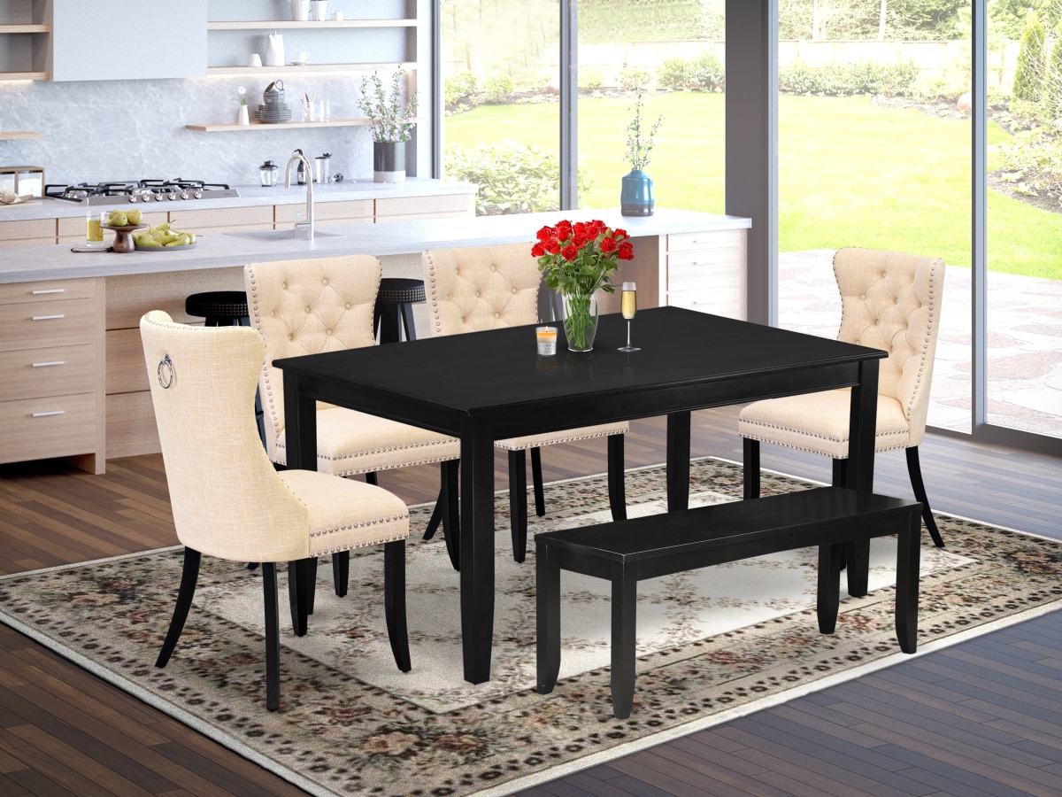 DUDA6-BLK-32 Dining Set, Black - A Rectangle Kitchen Table & 4 Upholstered Chairs with A Bench - 6 Piece