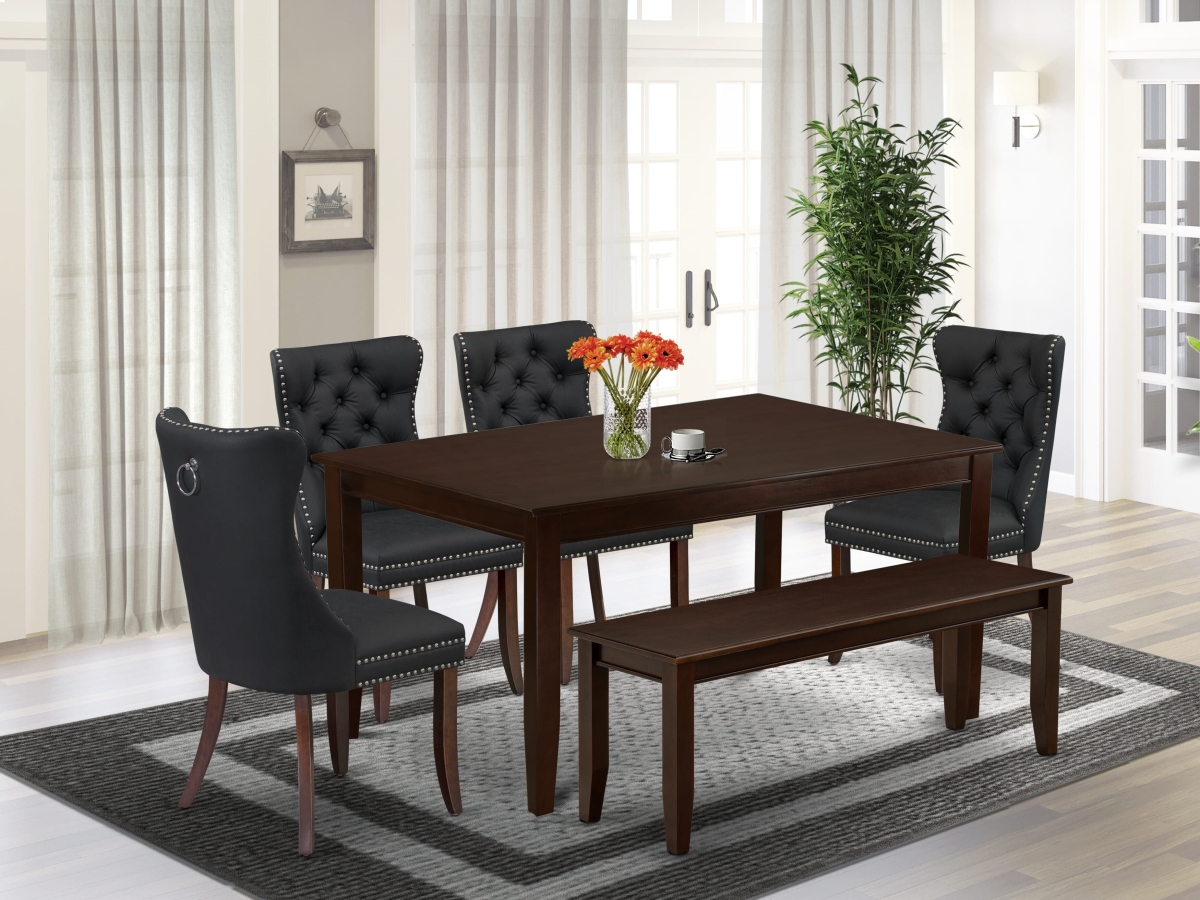 DUDA6-MAH-12 Dining Room Set, Mahogany - A Rectangle Solid Wood Table & 4 Padded Chairs with A Bench - 6 Piece