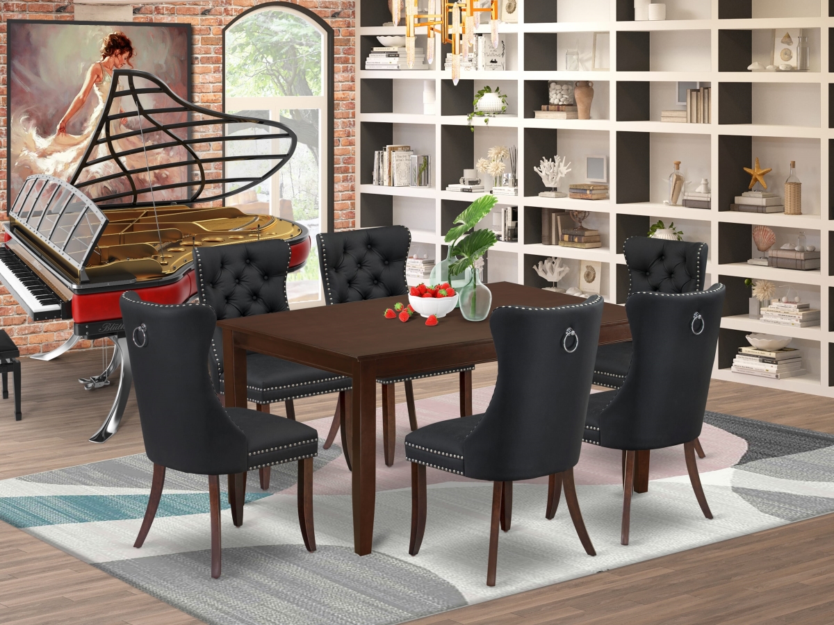 DUDA7-MAH-12 A Rectangle Dining Table & 6 Upholstered Chairs Kitchen Table Set, Mahogany - 7 Piece