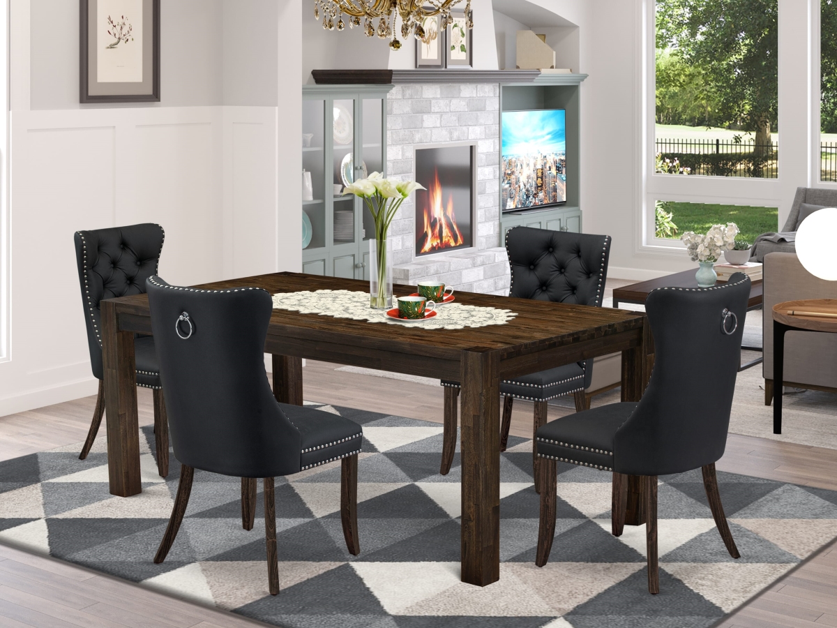 LMDA5-07-T12 Dinette Set with A Rectangle Rustic Wood Dining Table & 4 Chairs, Jacobean - 5 Piece