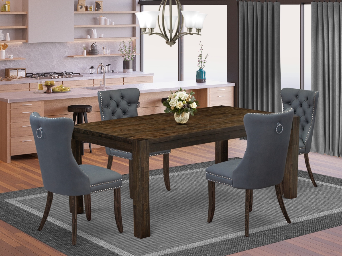 LMDA5-07-T13 A Rectangle Rustic Wood Dining Table & 4 Chairs Kitchen Table Set, Jacobean - 5 Piece