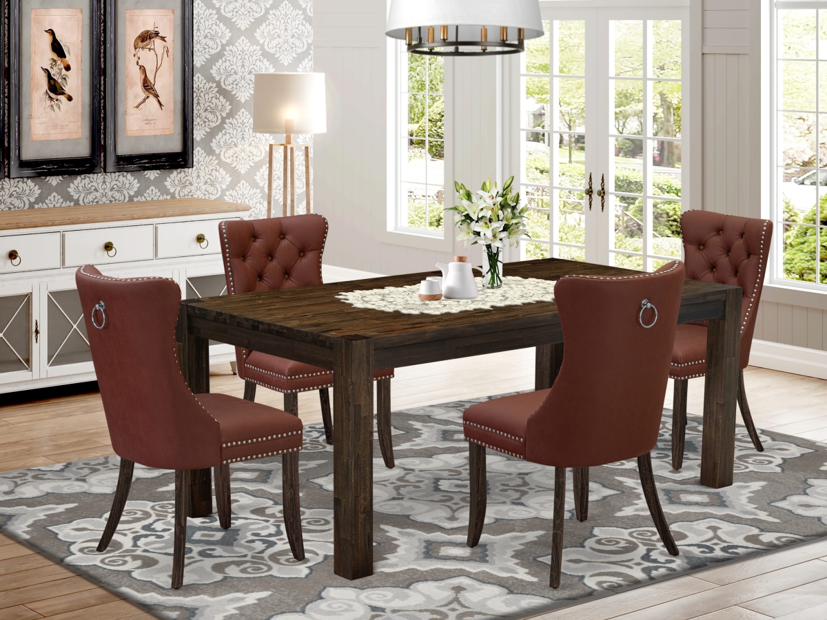 LMDA5-07-T26 Modern Dining Set - A Rectangle Rustic Wood Kitchen Table & 4 Chairs, Jacobean - 5 Piece