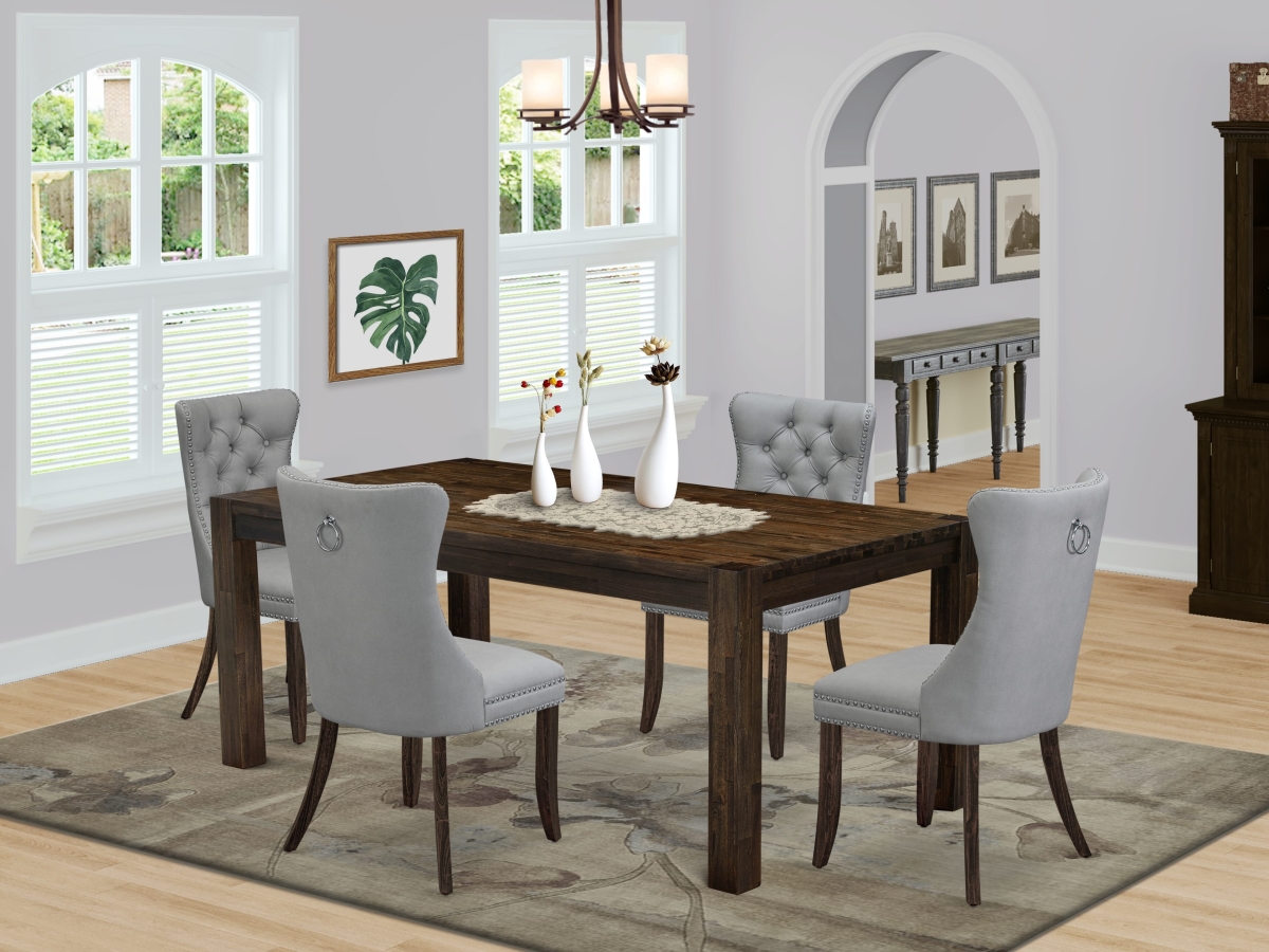 LMDA5-07-T27 Kitchen Table Set with A Rectangle Rustic Wood Dining Table & 4 Chairs, Jacobean - 5 Piece