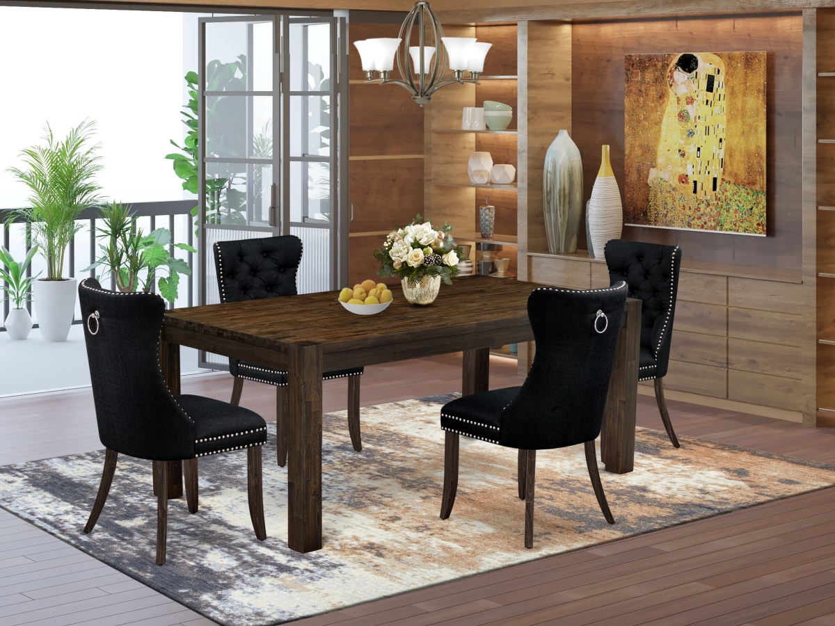 LMDA5-07-T24 Dining Set Contains A Rectangle Rustic Wood Kitchen Table & 4 Chairs, Jacobean - 5 Piece