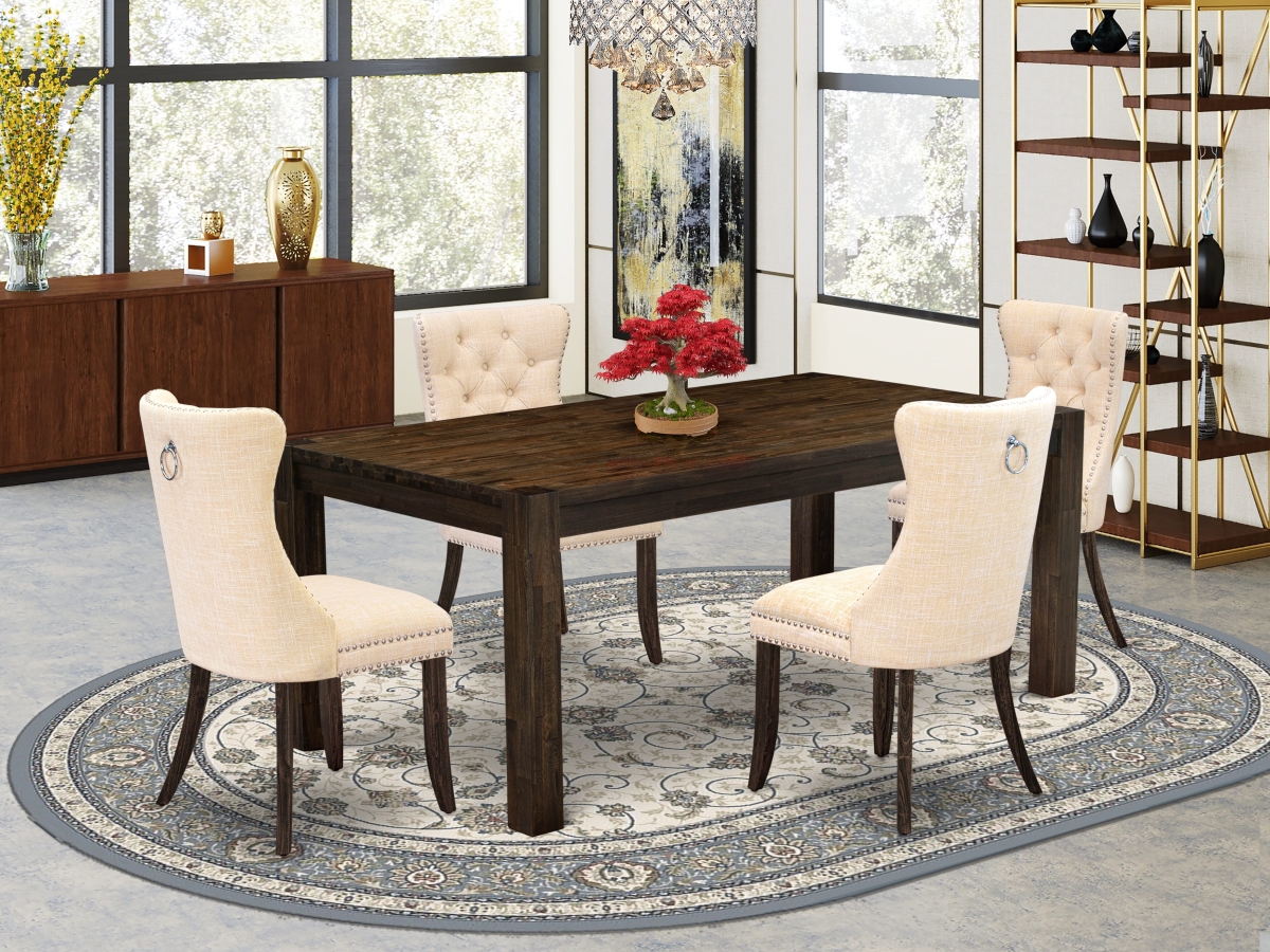LMDA5-07-T32 Dining Room Set, Jacobean - A Rectangle Rustic Wood Kitchen Table & 4 Chairs - 5 Piece