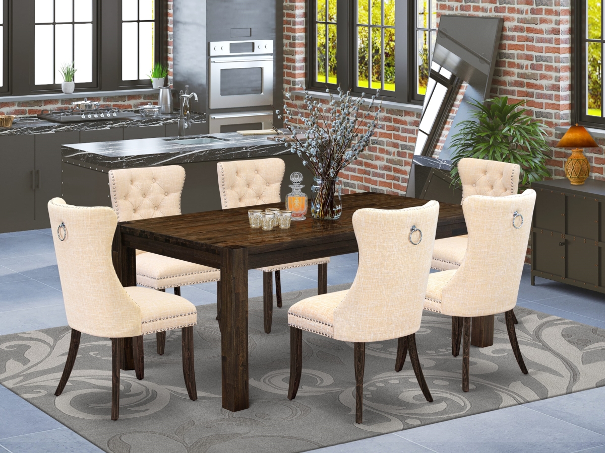 LMDA7-07-T32 Dinette Set Contains A Rectangle Rustic Wood Kitchen Table & 6 Chairs, Jacobean - 7 Piece