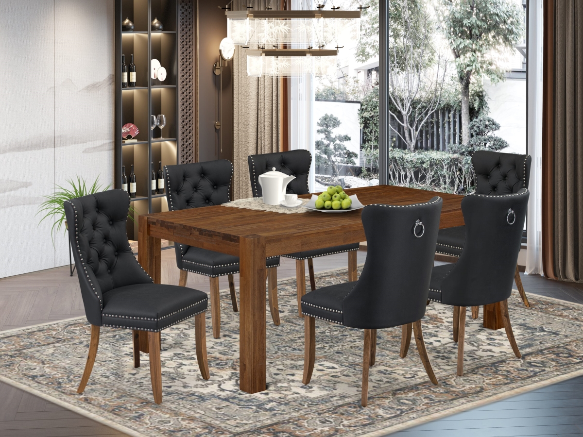 LMDA7-0N-T12 Kitchen Set, Walnut - A Rectangle Rustic Wood Dining Table & 6 Chairs - 7 Piece