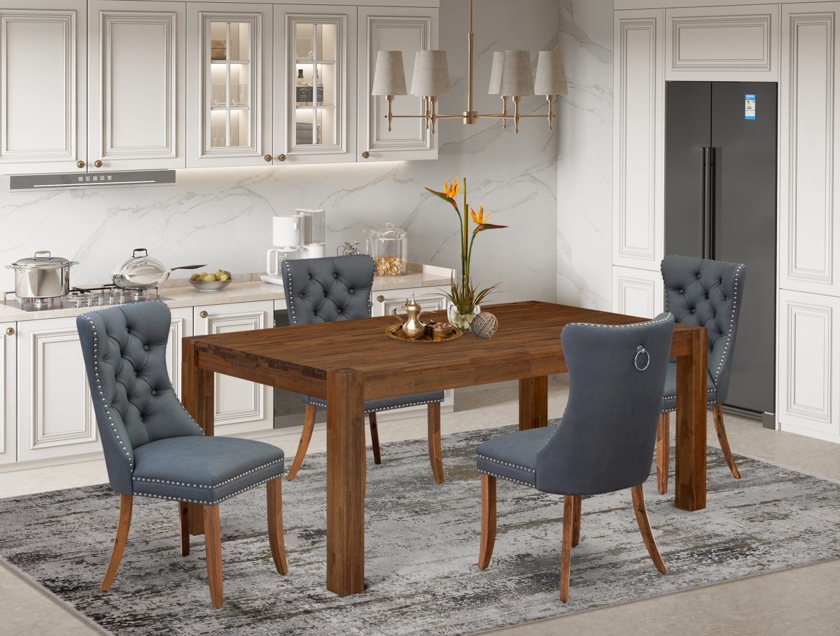 LMDA5-0N-T13 Dining Room Set, Walnut - A Rectangle Rustic Wood Table & 4 Chairs - 5 Piece