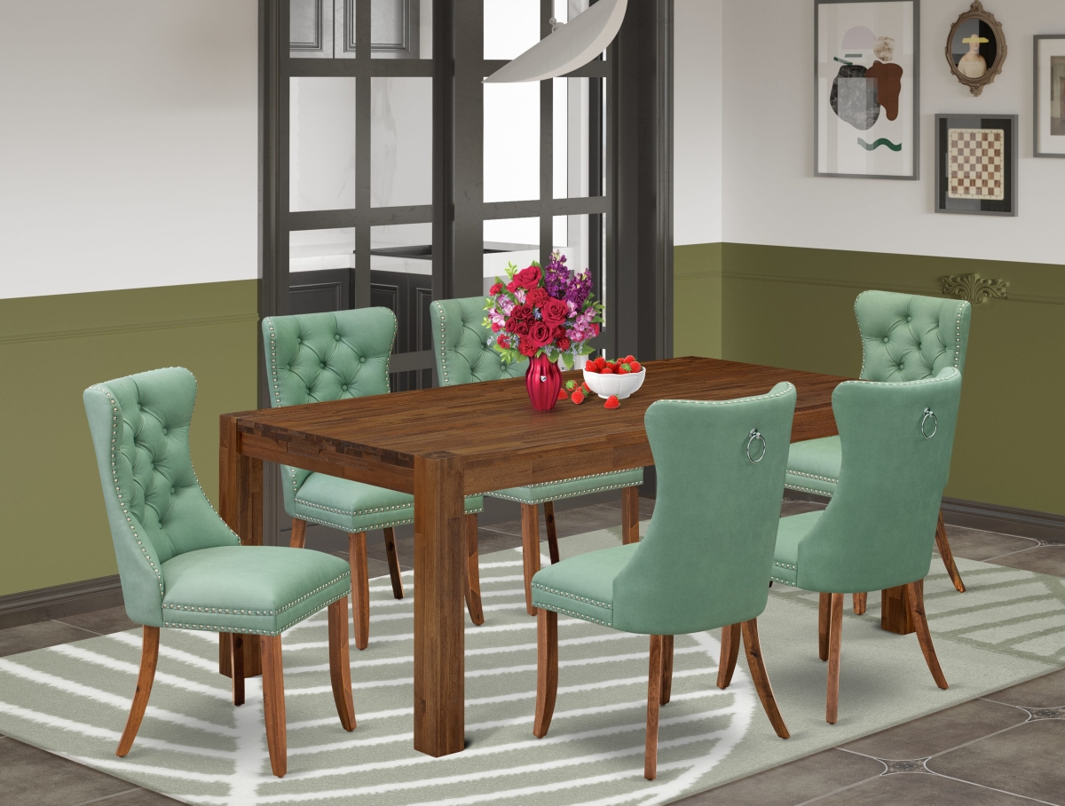 LMDA7-0N-T22 Dinette Set - A Rectangle Rustic Wood Kitchen Table & 6 Chairs, Walnut - 7 Piece