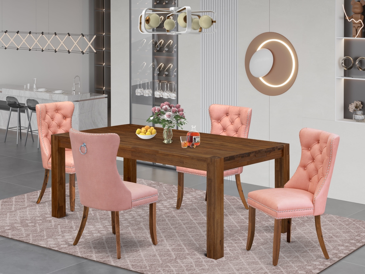 LMDA5-0N-T23 A Rectangle Rustic Wood Kitchen Table & 4 Chairs Dining Set, Walnut - 5 Piece