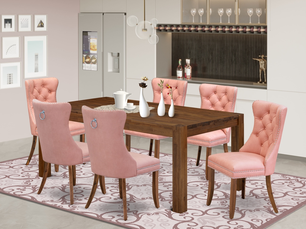 LMDA7-0N-T23 Dinette Set Contains A Rectangle Rustic Wood Kitchen Table & 6 Chairs, Walnut - 7 Piece