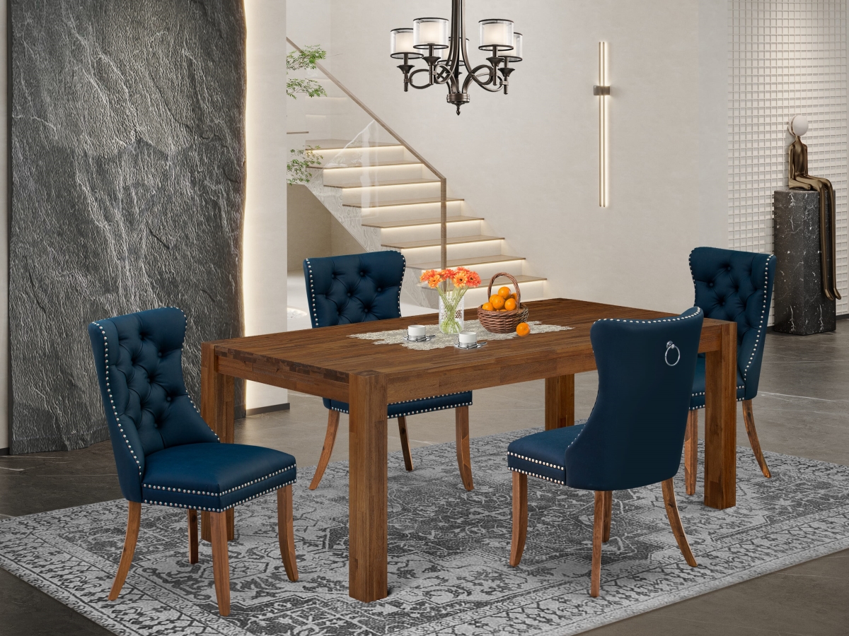 LMDA5-0N-T29 Dinette Set, Walnut - A Rectangle Rustic Wood Kitchen Table & 4 Chairs - 5 Piece
