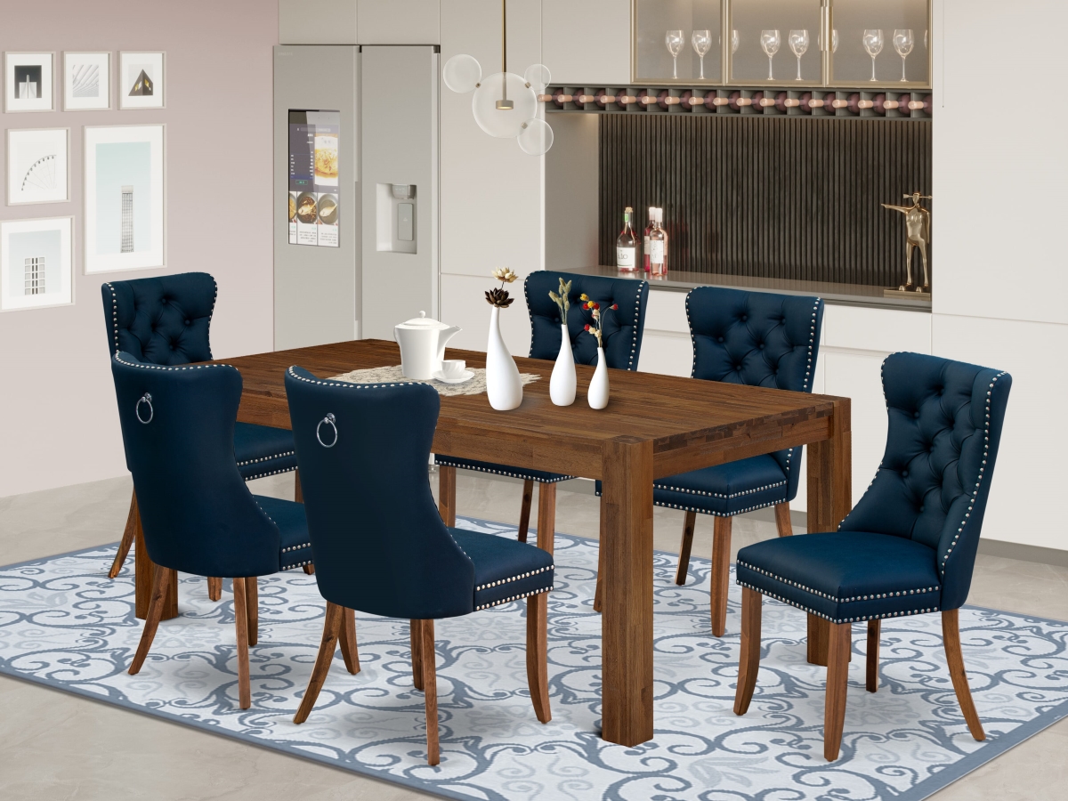 LMDA7-0N-T29 Dining Set Contains A Rectangle Rustic Wood Table & 6 Chairs, Walnut - 7 Piece