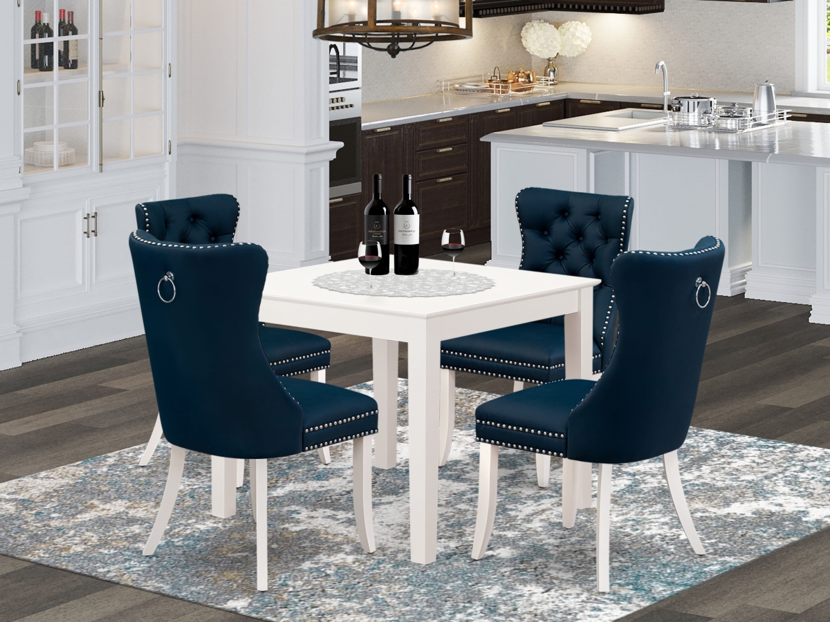 OXDA5-LWH-29 Kitchen Table Set, Linen White - A Square Dining Table & 4 Upholstered Chairs - 5 Piece