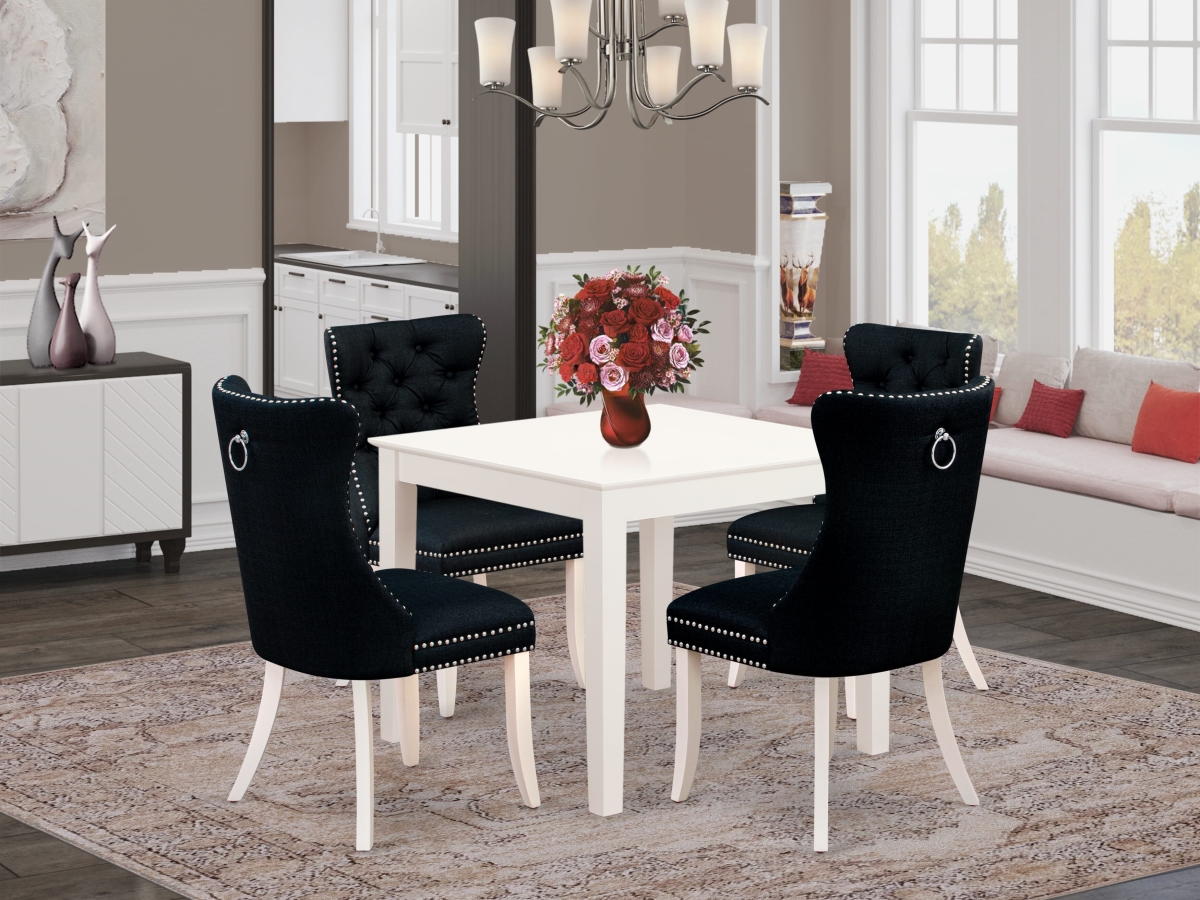 OXDA5-LWH-24 Dining Room Set with A Square Kitchen Table & 4 Upholstered Chairs, Linen White - 5 Piece