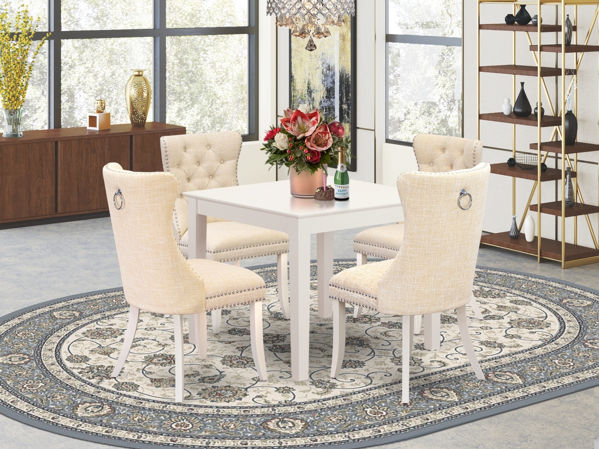 OXDA5-LWH-32 Dinette Set for Small Spaces Contains A Square Dining Table & 4 Upholstered Chairs, Linen White - 5 Piece