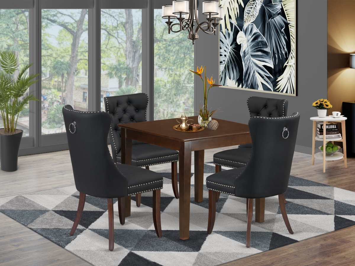 OXDA5-MAH-12 Dinette Set for Small Spaces, Mahogany - A Square Kitchen Table & 4 Upholstered Chairs - 5 Piece