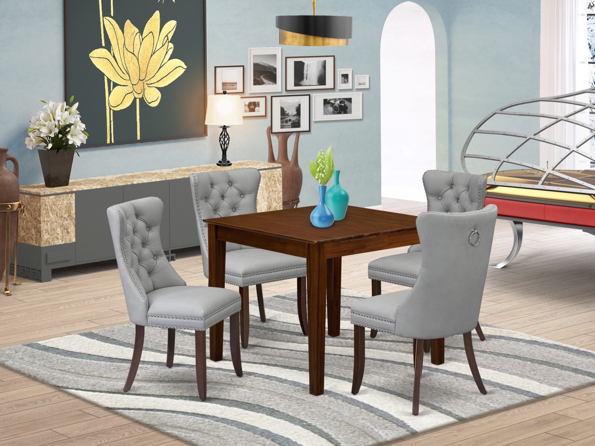 OXDA5-MAH-27 Kitchen Table Set with A Square Dining Table & 4 Upholstered Chairs, Mahogany - 5 Piece