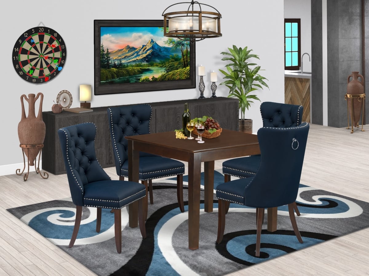 OXDA5-MAH-29 Kitchen Table Set with A Square Dining Room Table & 4 Upholstered Chairs, Mahogany - 5 Piece