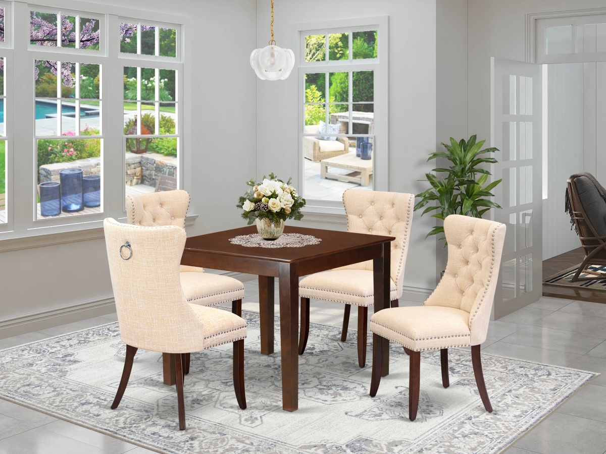 OXDA5-MAH-32 Kitchen Table Set Contains A Square Modern Dining Table & 4 Upholstered Chairs, Mahogany - 5 Piece