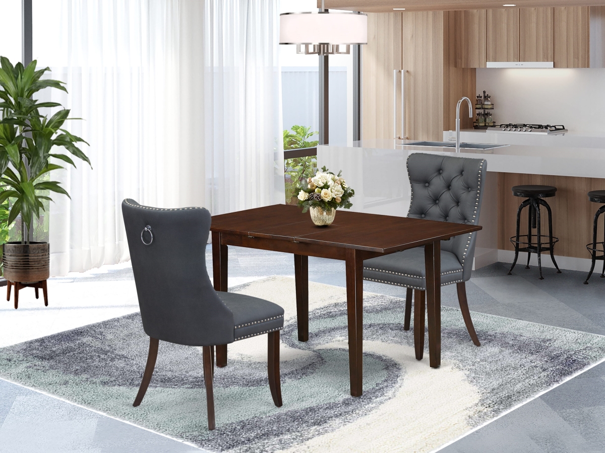 PSDA3-MAH-13 Dining Set - A Rectangle Kitchen Table with Removable Leaf & 2 Upholstered Chairs, Mahogany - 3 Piece