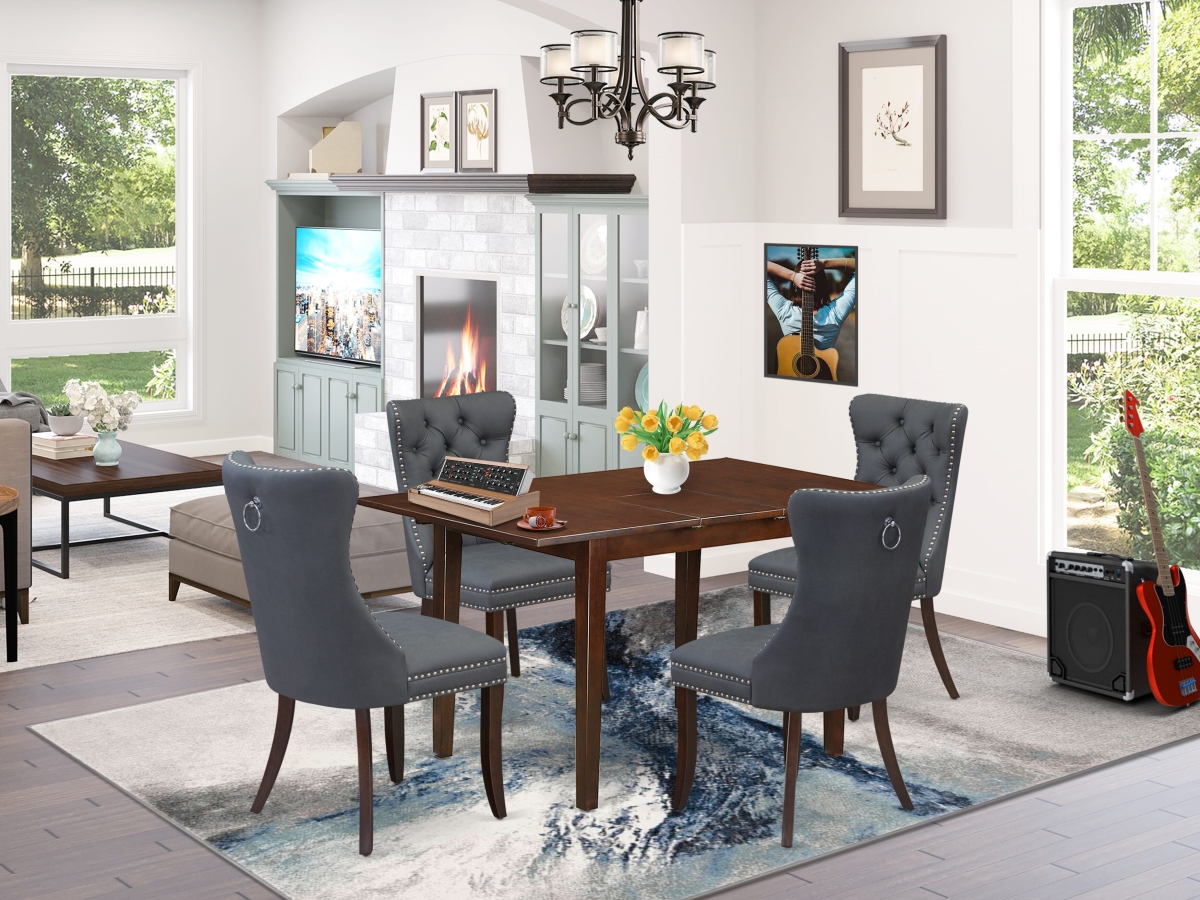 PSDA5-MAH-13 A Rectangle Dining Table - Removable Leaf & 4 Parson Chairs Kitchen Table Set, Mahogany - 5 Piece