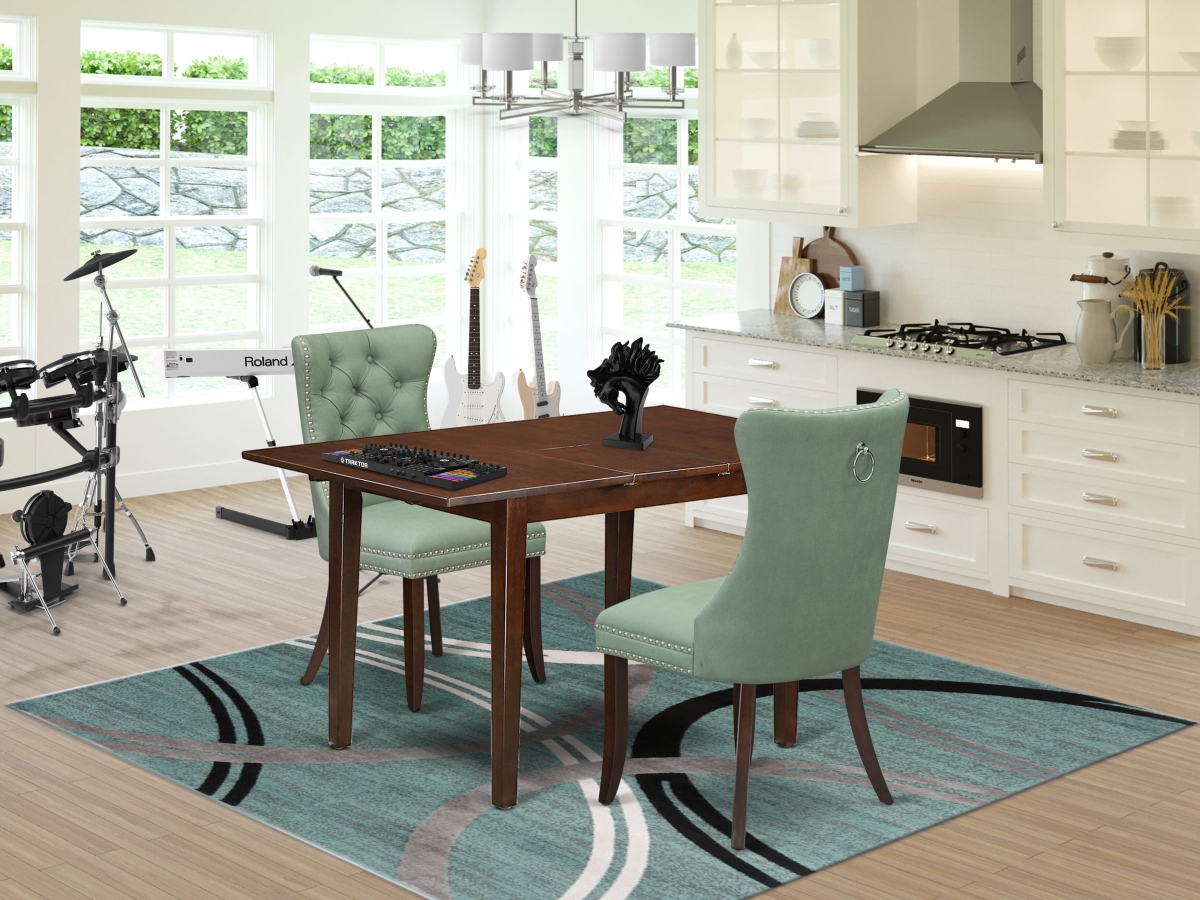 PSDA3-MAH-22 A Rectangle Dining Table - Removable Leaf & 2 Parson Chairs Kitchen Table Set, Mahogany - 3 Piece