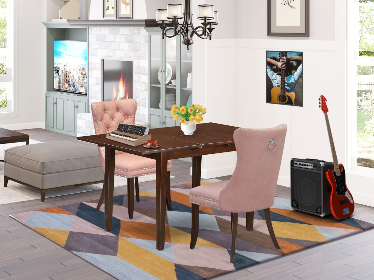 PSDA3-MAH-23 Dining Set - A Rectangle Kitchen Table with Removable Leaf & 2 Parson Chairs, Mahogany - 3 Piece