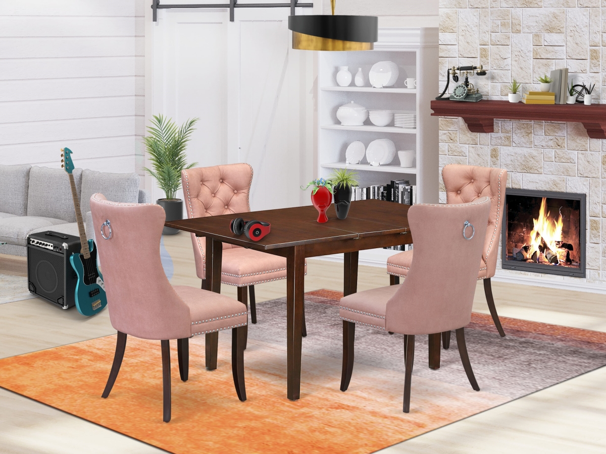 PSDA5-MAH-23 Dining Room Set, Mahogany - A Rectangle Wooden Table with Removable Leaf & 4 Parson Chairs - 5 Piece