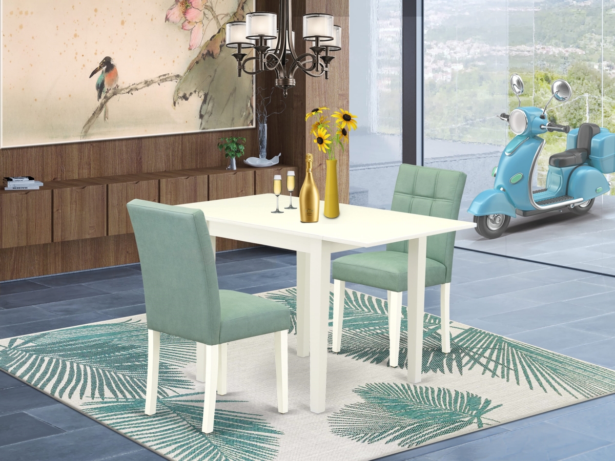 NDAS3-LWH-43 Modern Dining Set Consists, Linen White - A Kitchen Table & 2 Willow Green Faux Leather Parson Dining Chairs - 3 Piece