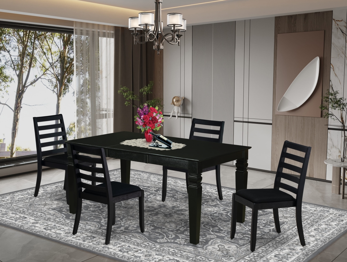 WEX15-BLK-24 Dining Set, Black - A Rectangular Table & 4 Stackable Linen Fabric Chairs - 5 Piece