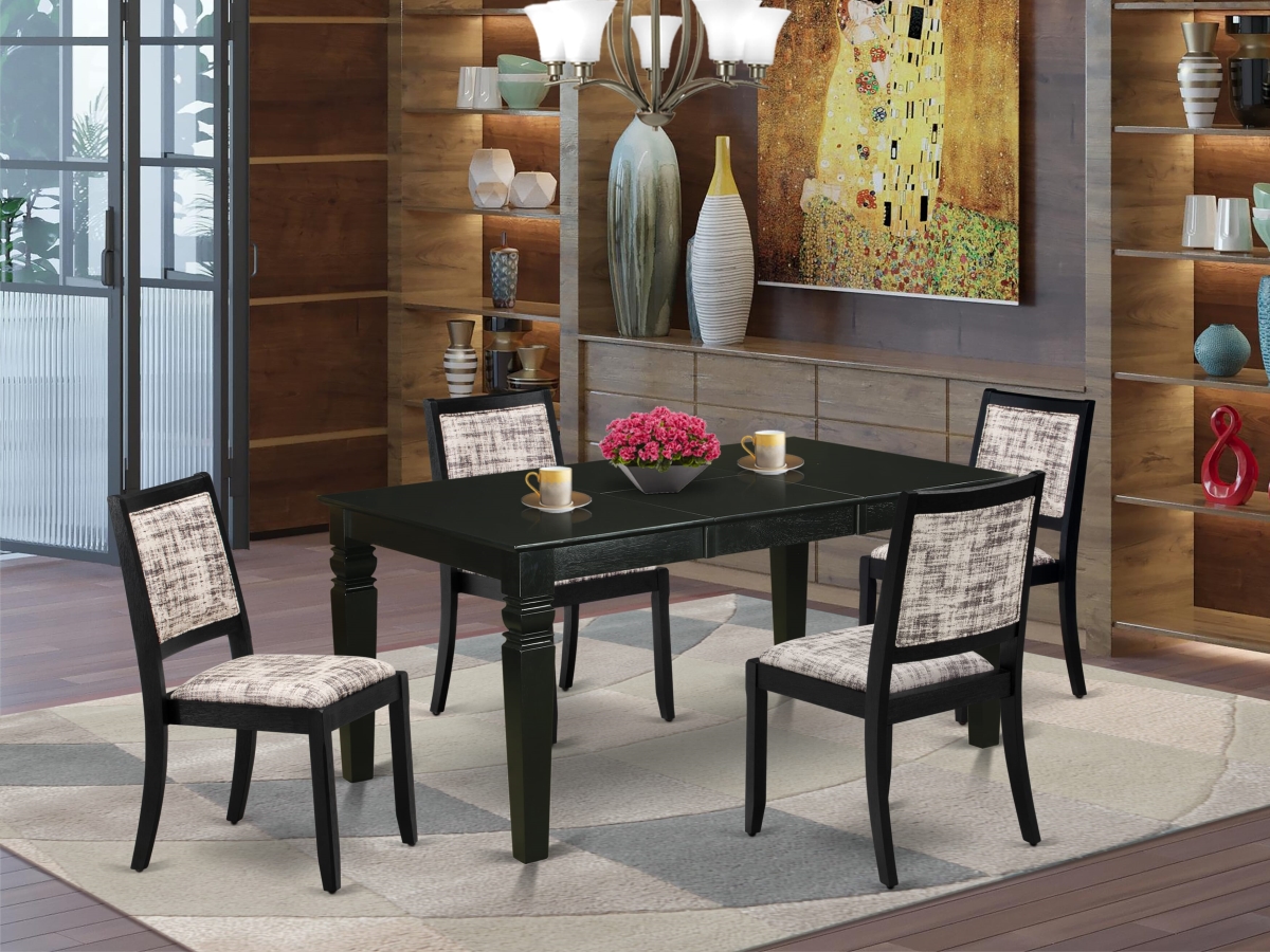WEX25-BLK-30 Dining Set, Black - A Rectangular Table & 4 Stackable Faux Leather Fabric Chairs - 5 Piece