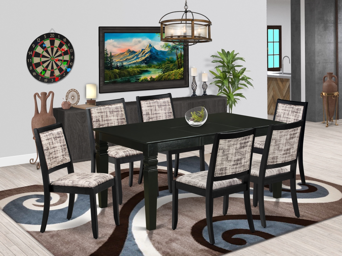 WEX27-BLK-30 Dining Set, Black - A Rectangular Table & 6 Stackable Faux Leather Fabric Chairs - 7 Piece