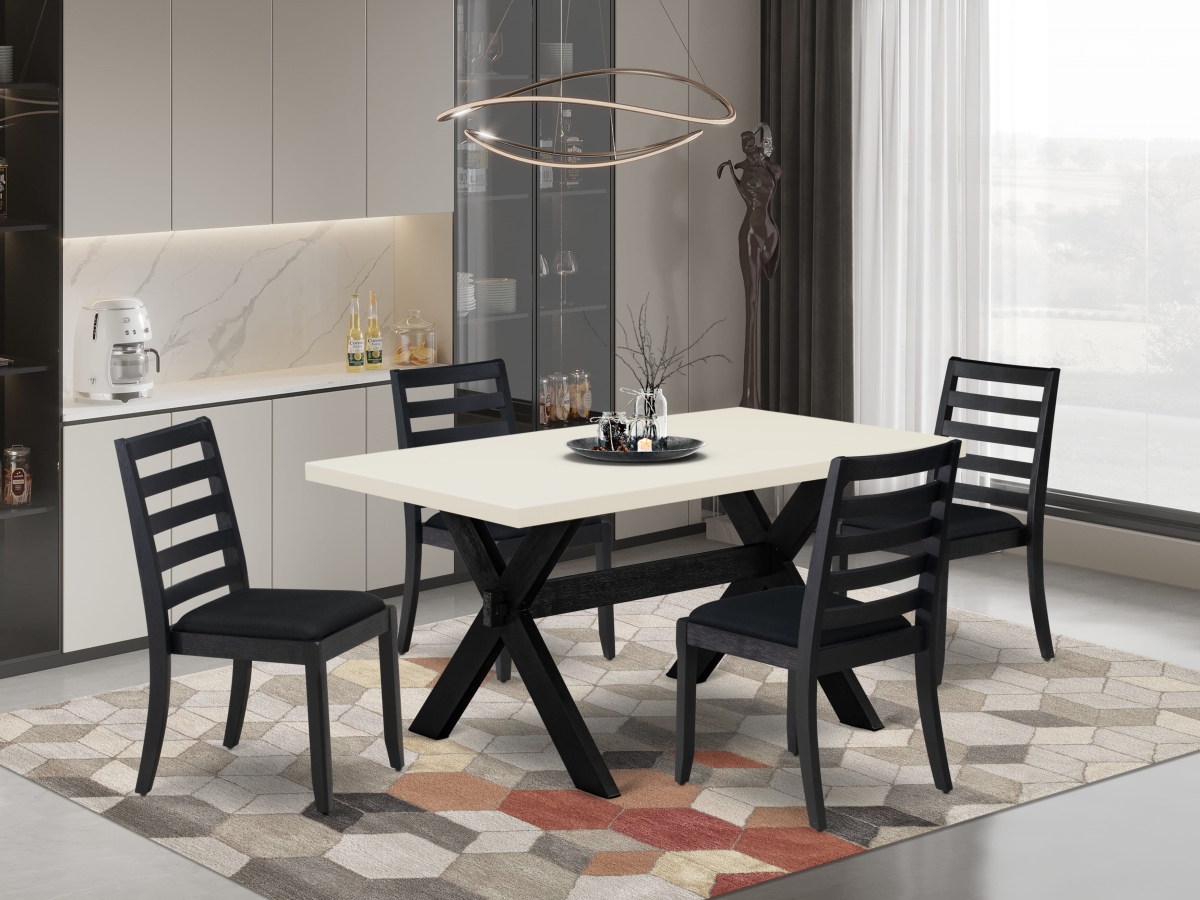 X626X1624-5 Dining Room Set, Linen White - A Kitchen Table & 4 Stackable Dining Chairs with Black Linen Fabric - 5 Piece